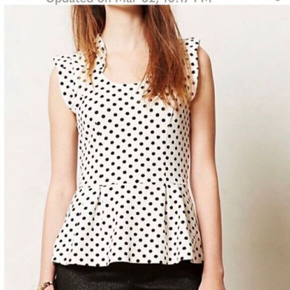Anthro Postmark Peplum Flutter Dot To, XS. White/Black - Picture 1 of 6